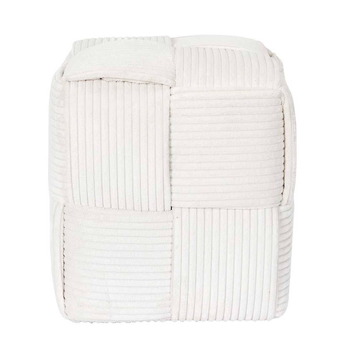 Pouf cube en velours côtelé tressé coloris crème - AMORY - Image 3