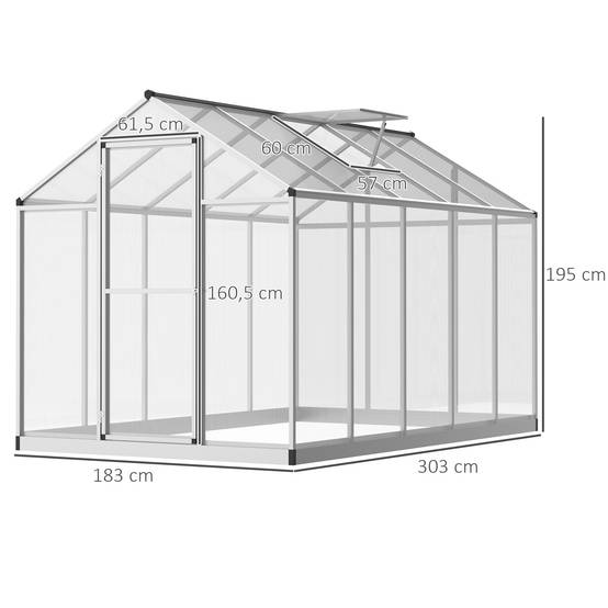 Serre de jardin Aluminium pour plantes et potager Protection optimale 303x183cm Transparent - ComfortXL Outdoor Living - Image 5