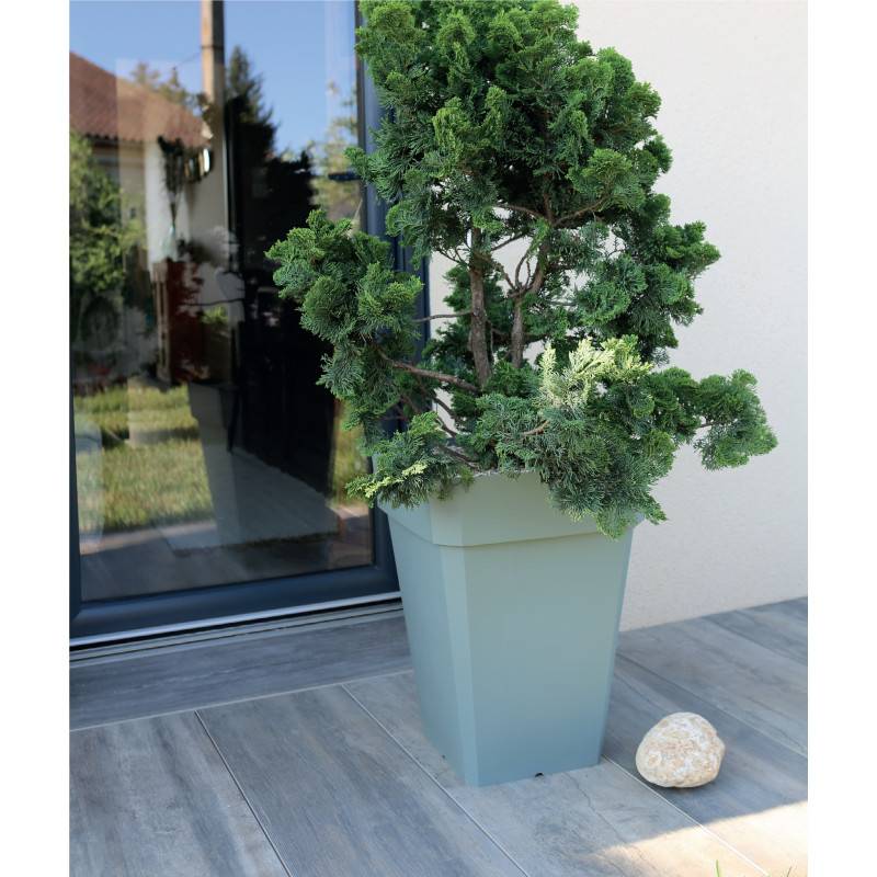 Riviera - Riviera Pot De Fleurs Carré Soleilla En Plastique - 39 X 39 X H 53 Cm - 49 L - Gris Pailleté - Imagen 3