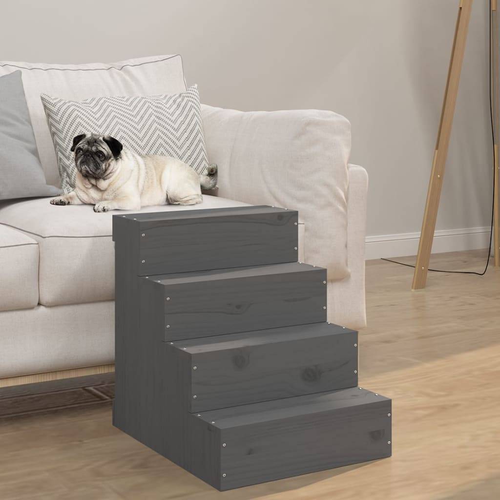 Vidaxl - Escalier pour animaux de compagnie Gris 40x49x47 cm Bois de pin vidaXL 822468 - Imagen 1