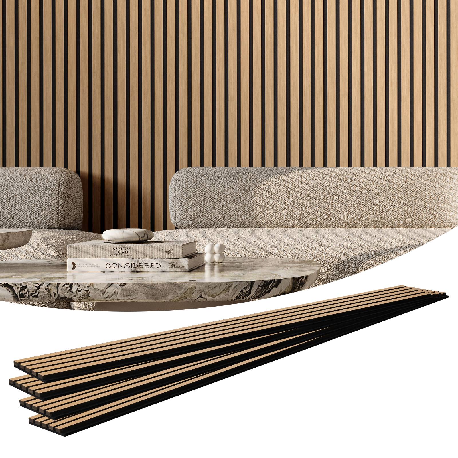 VEVOR Panneaux acoustiques lattes bois 2400x200 mm, MDF, réduction bruit. Chêne clair. - Image 1