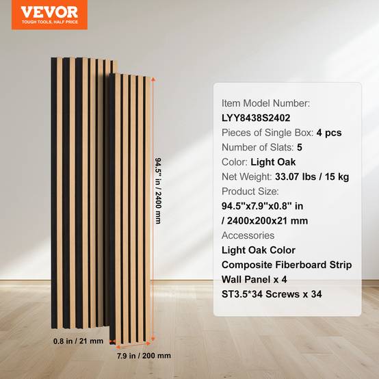 VEVOR Panneaux acoustiques lattes bois 2400x200 mm, MDF, réduction bruit. Chêne clair. - Image 7