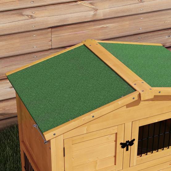 Clapier de sol bois sapin extérieur 2 étages avec rampe 150x52.5x68cm jaune - ComfortXL Outdoor Living - Image 10