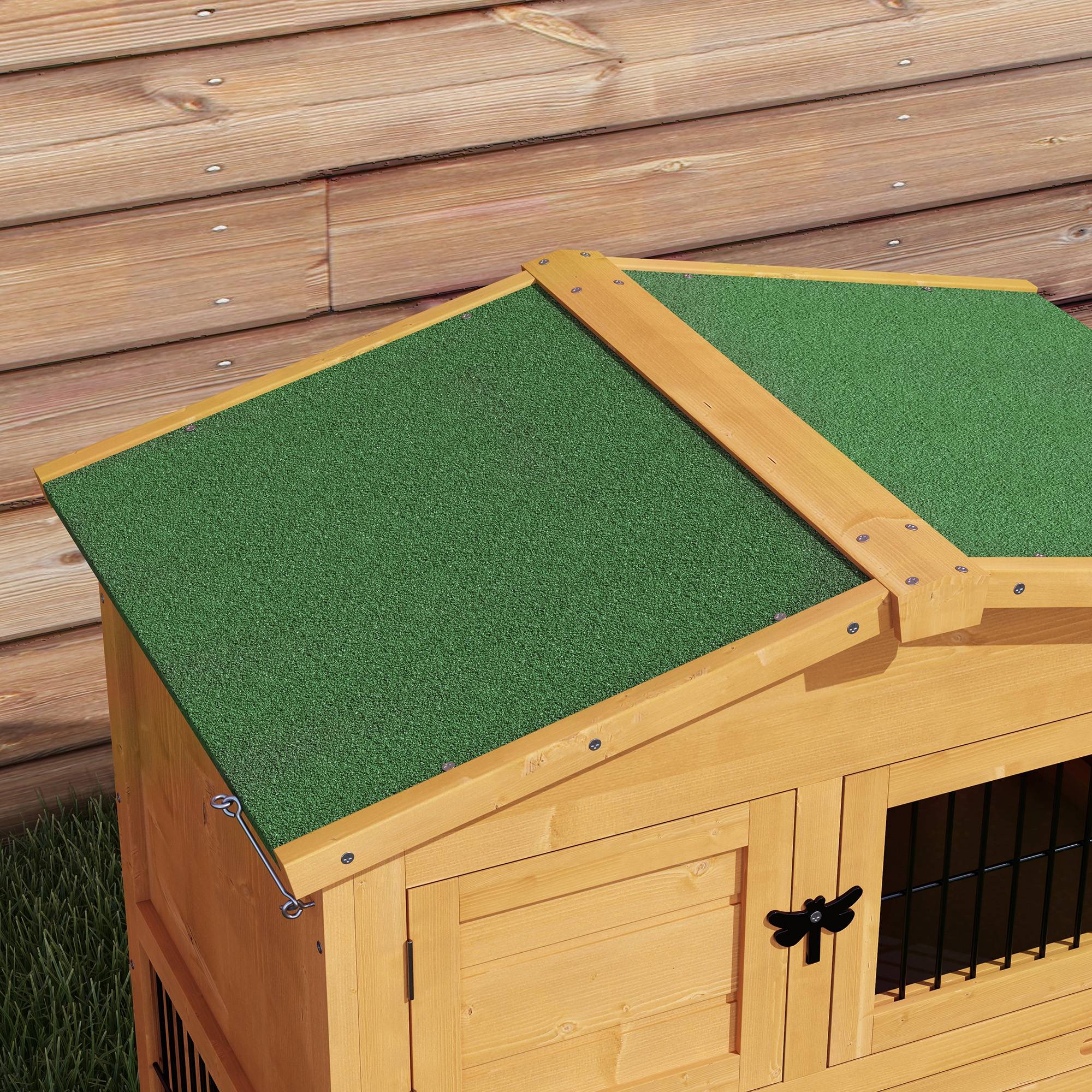 Clapier de sol bois sapin extérieur 2 étages avec rampe 150x52.5x68cm jaune - ComfortXL Outdoor Living - Image 10