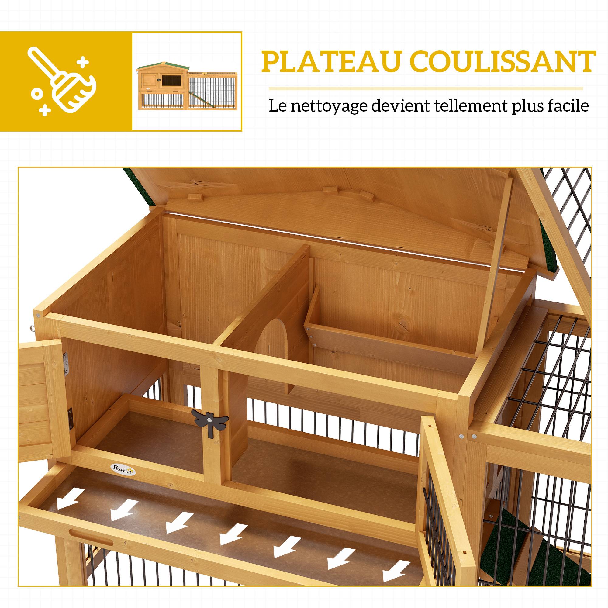 Clapier de sol bois sapin extérieur 2 étages avec rampe 150x52.5x68cm jaune - ComfortXL Outdoor Living - Image 8