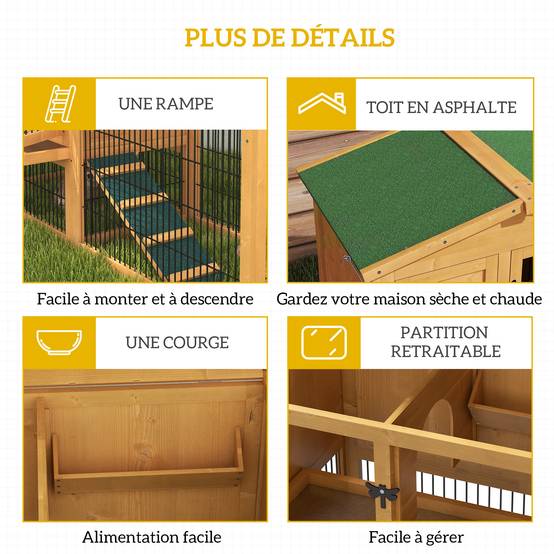 Clapier de sol bois sapin extérieur 2 étages avec rampe 150x52.5x68cm jaune - ComfortXL Outdoor Living - Image 9