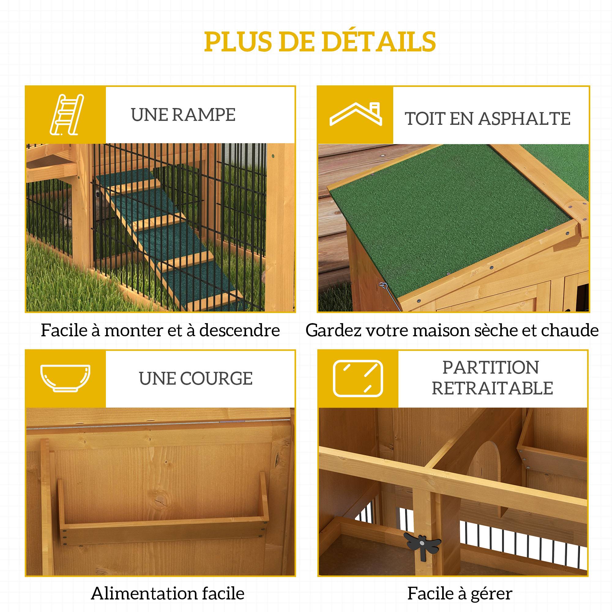 Clapier de sol bois sapin extérieur 2 étages avec rampe 150x52.5x68cm jaune - ComfortXL Outdoor Living - Image 9