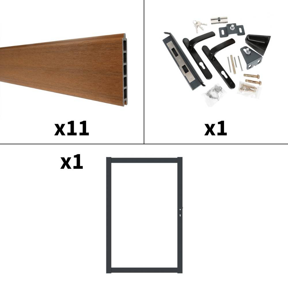Kit Portillon Composite CRUZ Teck - Hauteur : 183cm - Largeur max : 120 cm - Largeur ajustable - Compatible clôture CRUZ - Image 4