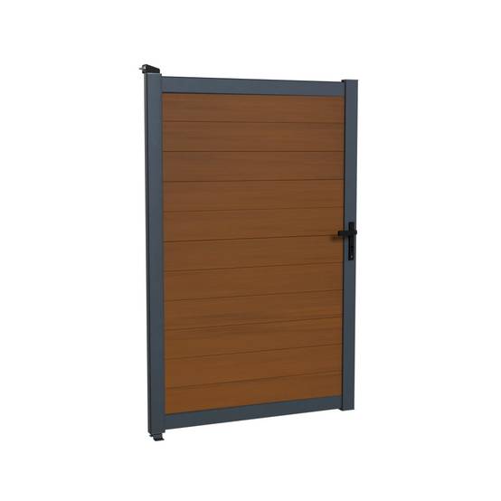 Kit Portillon Composite CRUZ Teck - Hauteur : 183cm - Largeur max : 120 cm - Largeur ajustable - Compatible clôture CRUZ - Image 3