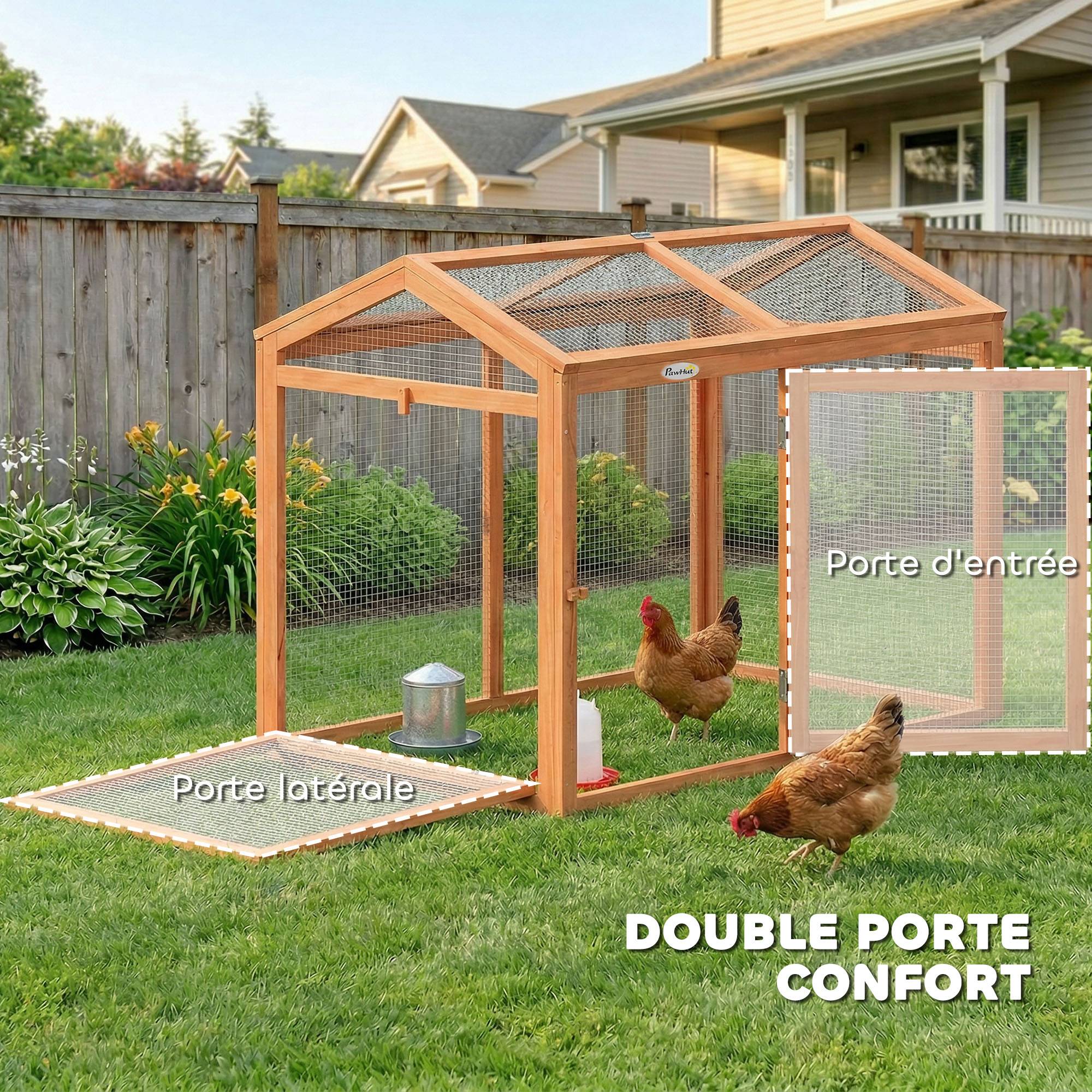 Parc extérieur pour poules bois oranges 104 x 70.5 x 84 cm - PANGIVO - Image 9