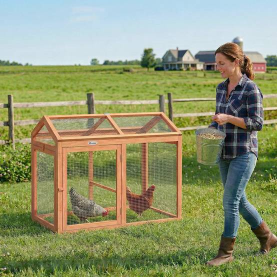 Parc extérieur pour poules bois oranges 104 x 70.5 x 84 cm - PANGIVO - Image 3
