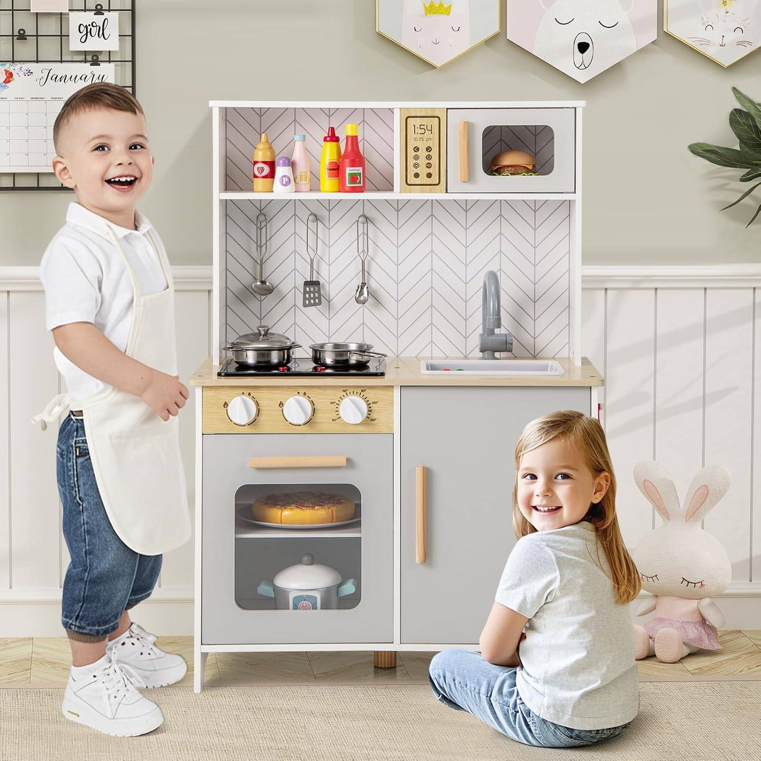 COSTWAY Cuisine Enfants 3-8 Ans en Bois avec 8 Accessoires en Bois de Sapin 80 x 40 x 94 cm (L x l x H) - Jeux - Jouets COSTWAY Cuisine Enfants 3-8 Ans en Bois avec 8 Accessoires en Bois de Sapin 80 x 40 x 94 cm (L x l x H) - Jeux - Jouets