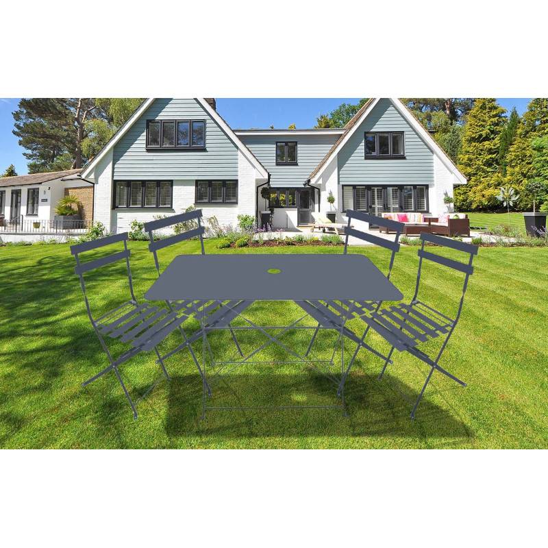 Chalet & Jardin - Ensemble repas Bistrot dépliant métal - Table + 4 Chaises - Gris Chalet & Jardin - Imagen 4