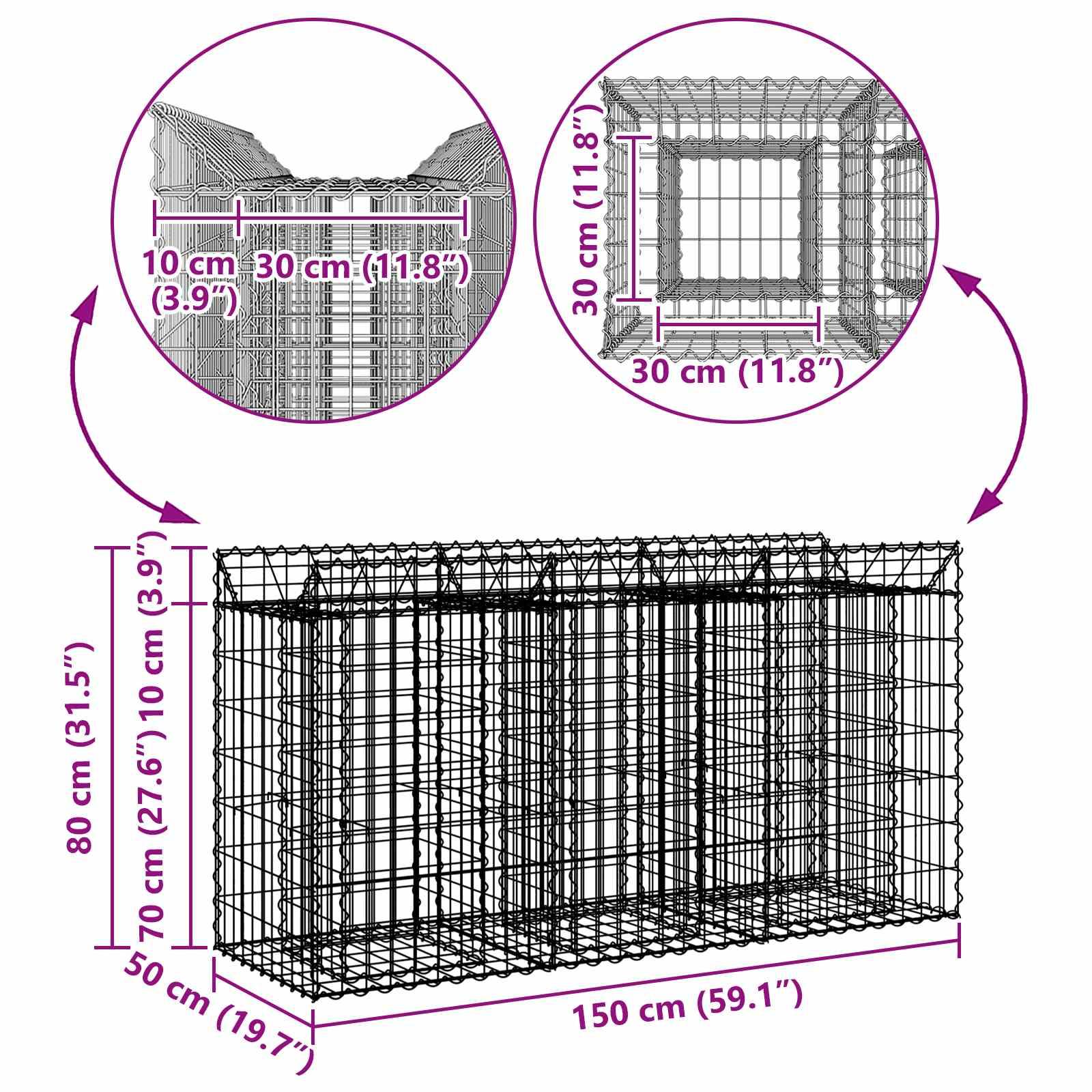 Lit surélevé gabion Acier galvanisé Argenté 150 x 50 x 80 cm - PANGIVO - Image 9