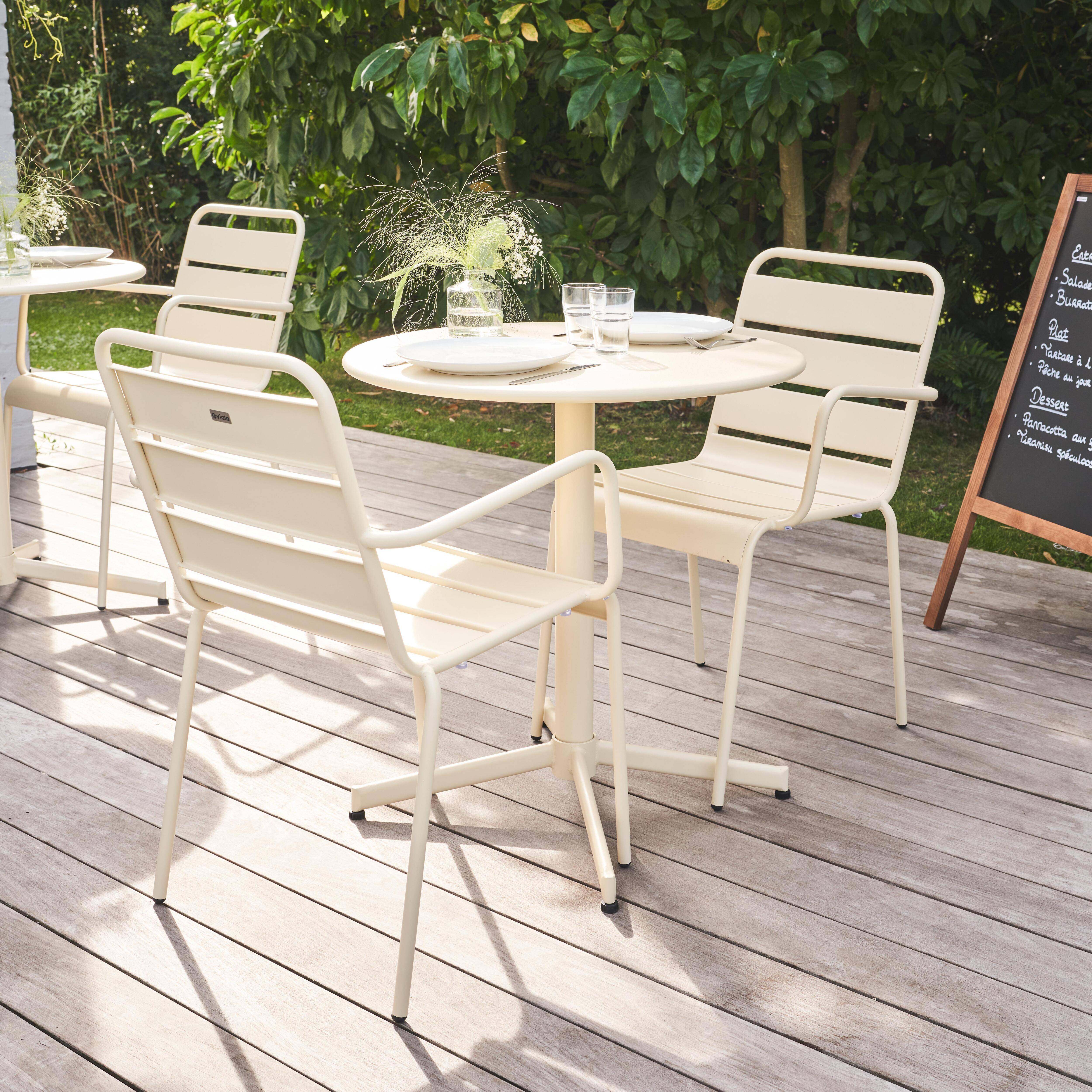 Oviala - Ensemble table de jardin et 2 fauteuils métal ivoire Palavas - Oviala - Imagen 3