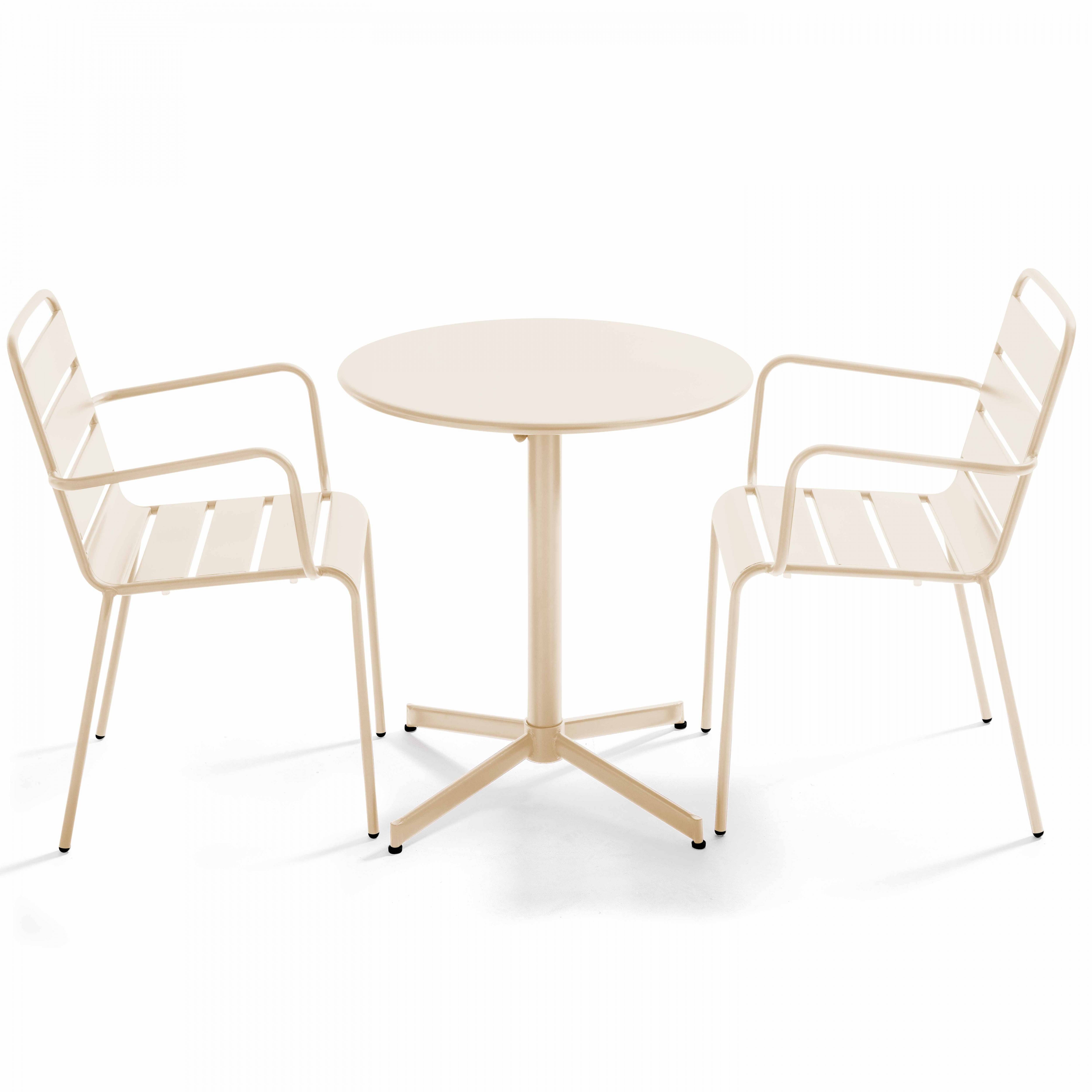 Oviala - Ensemble table de jardin et 2 fauteuils métal ivoire Palavas - Oviala - Imagen 1