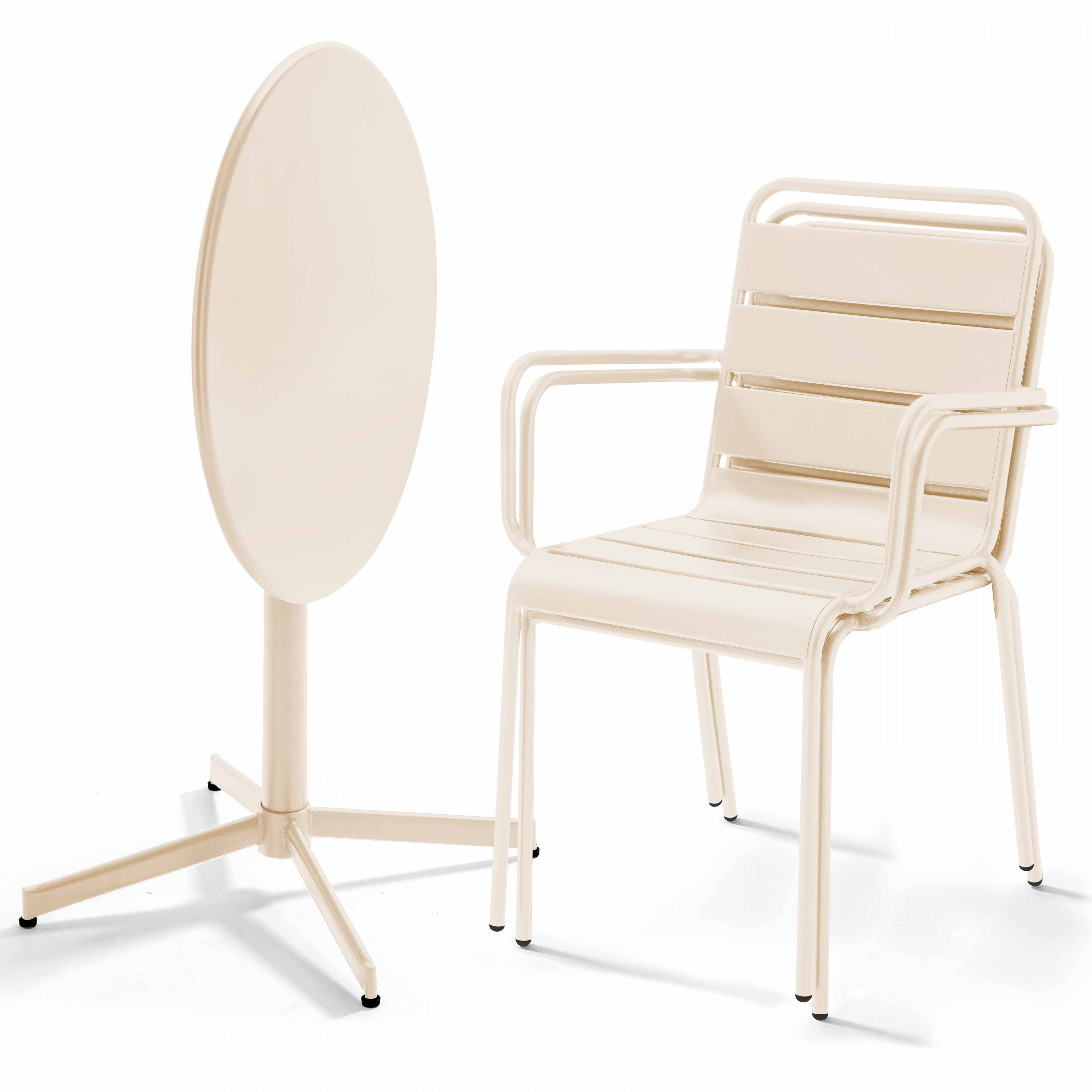 Oviala - Ensemble table de jardin et 2 fauteuils métal ivoire Palavas - Oviala - Imagen 2