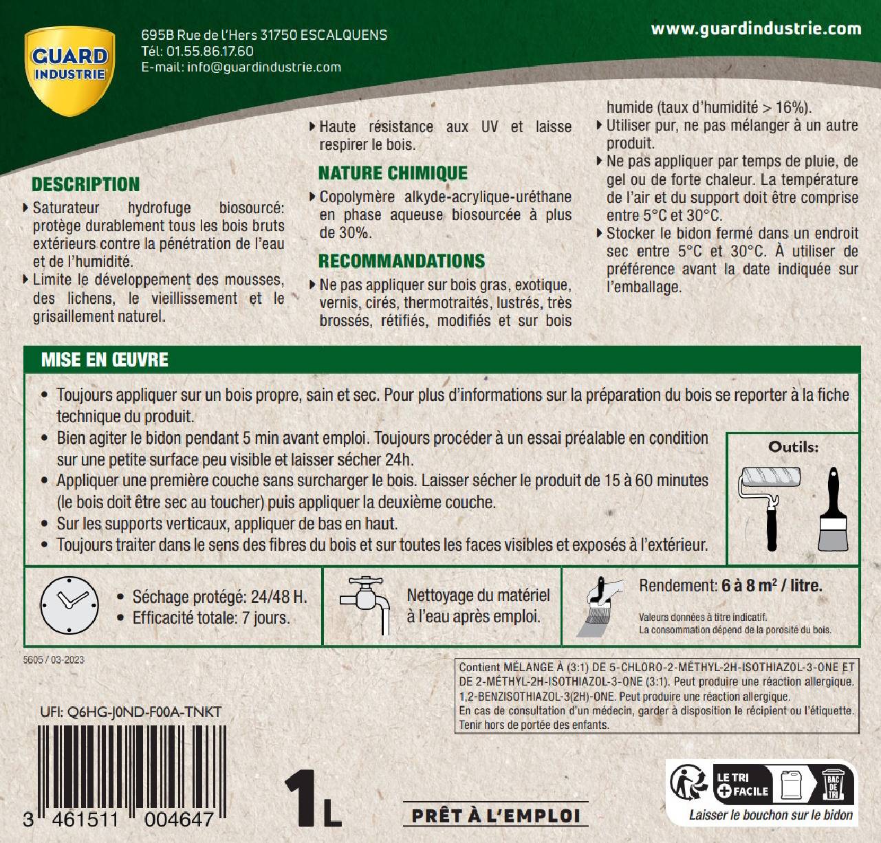 Lasure Ipé et Imperméabilisant Bois Effet IpéWoodGuard Color Saturateur Protecteur Eau Gel Formule Végétale 1L 8m2 - Image 6
