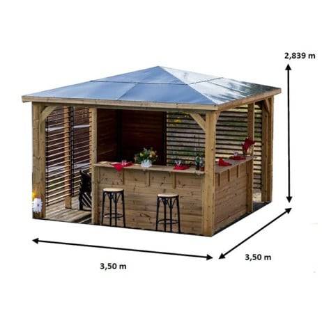 Pool house BLUETERM en bois massif traité très haute température 2 parois avec ventelles et 2 parois avec comptoirs / Très belle finition bois - Image 6
