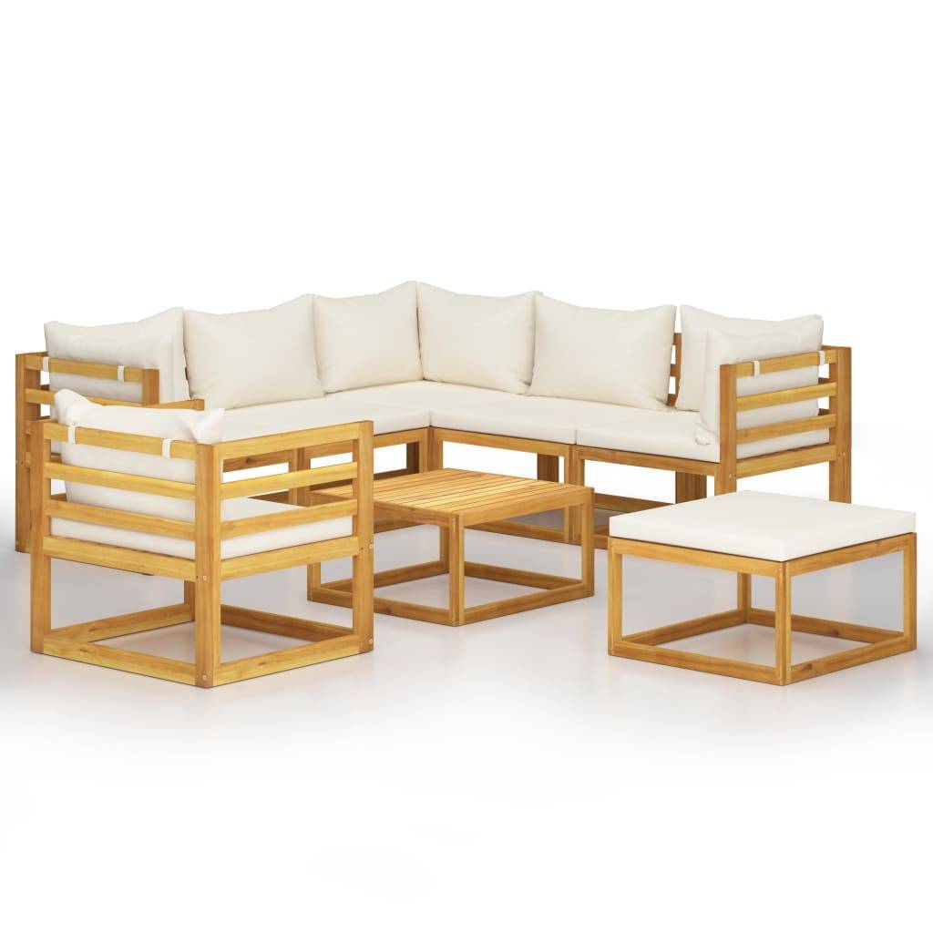 Vidaxl - Salon de jardin 8 pcs avec coussin Crème Bois d'acacia solide vidaXL 3057645 - Imagen 2