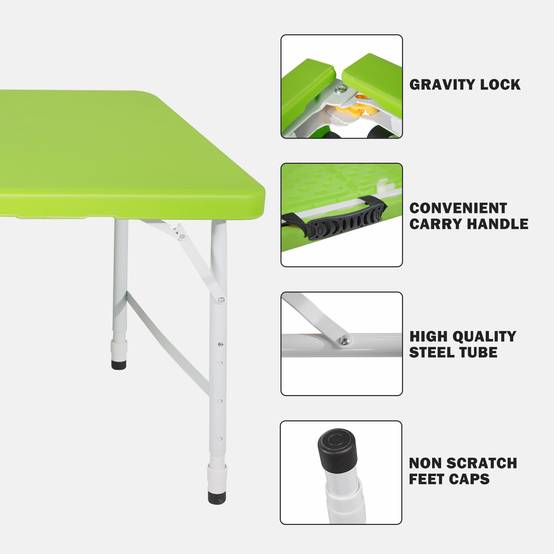 ComfortXL - Table Pliante Camping Jardin Plastique Hauteur Réglable Valise 125cm Vert - ComfortXL Outdoor Living - Image 3