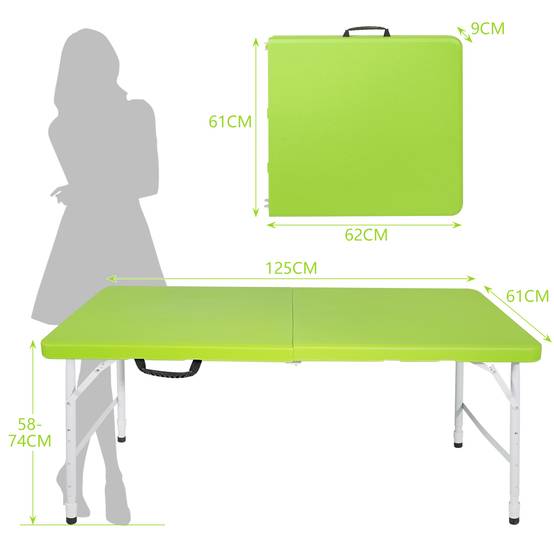 ComfortXL - Table Pliante Camping Jardin Plastique Hauteur Réglable Valise 125cm Vert - ComfortXL Outdoor Living - Image 2