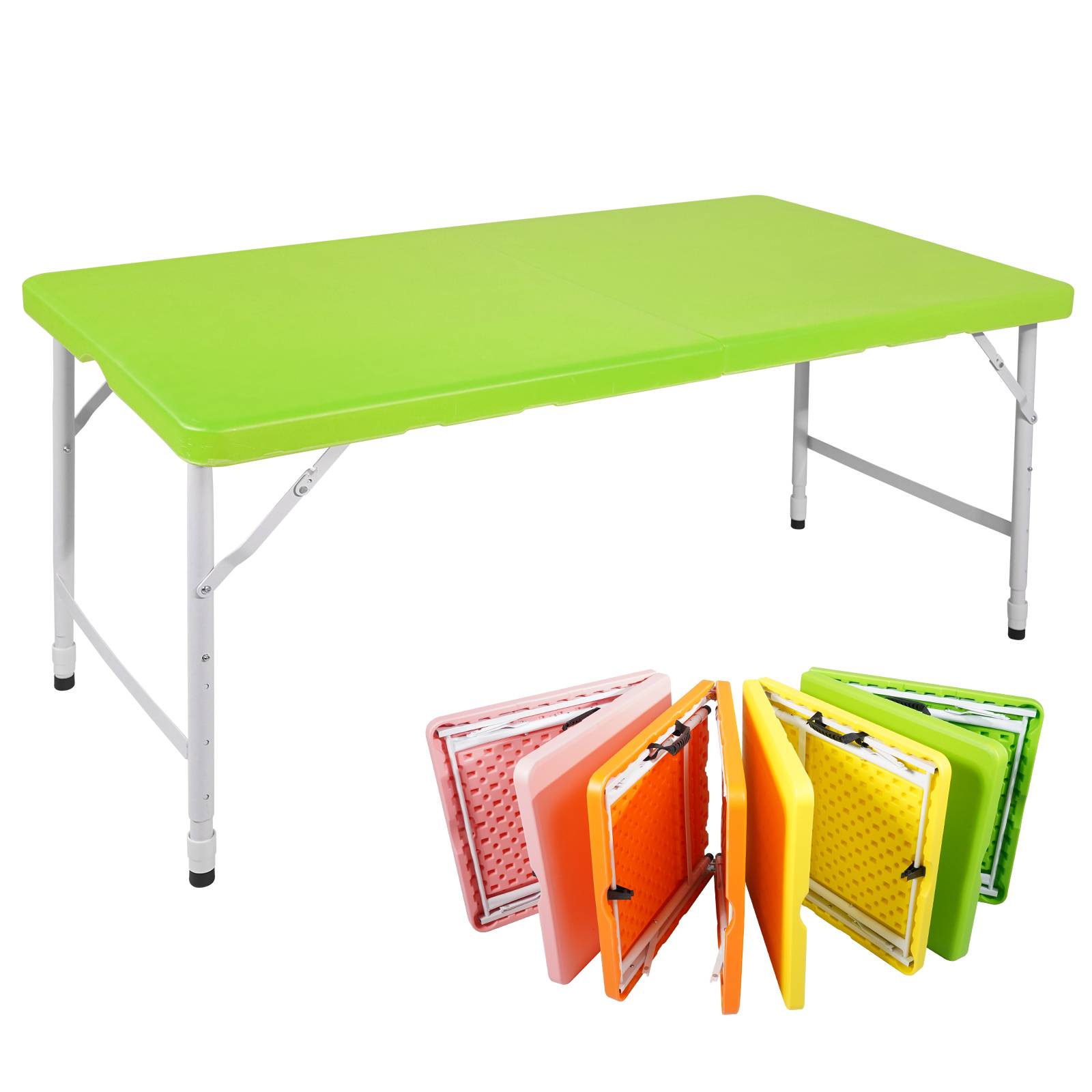 ComfortXL - Table Pliante Camping Jardin Plastique Hauteur Réglable Valise 125cm Vert - ComfortXL Outdoor Living - Image 1