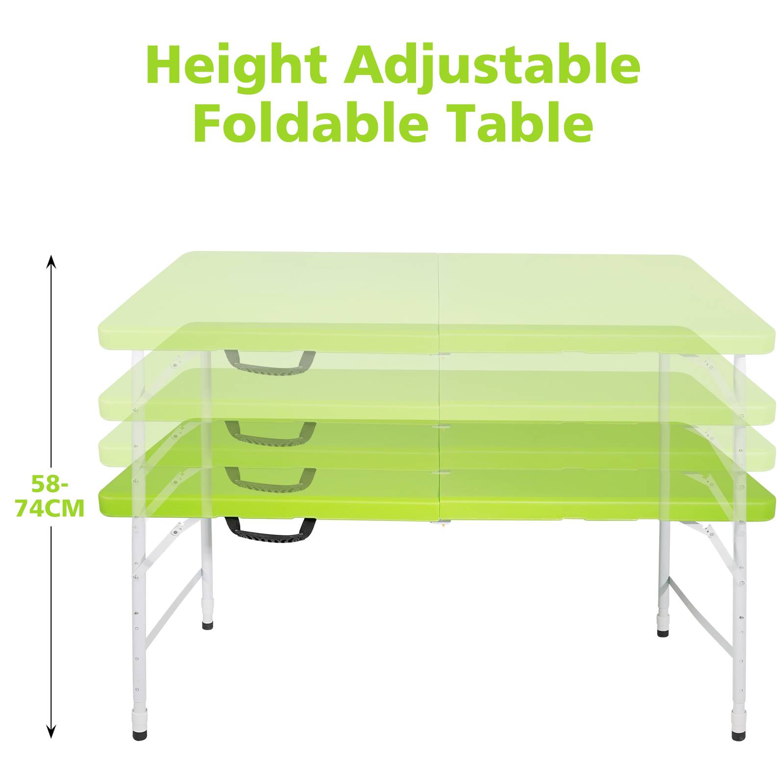 ComfortXL - Table Pliante Camping Jardin Plastique Hauteur Réglable Valise 125cm Vert - ComfortXL Outdoor Living - Image 6
