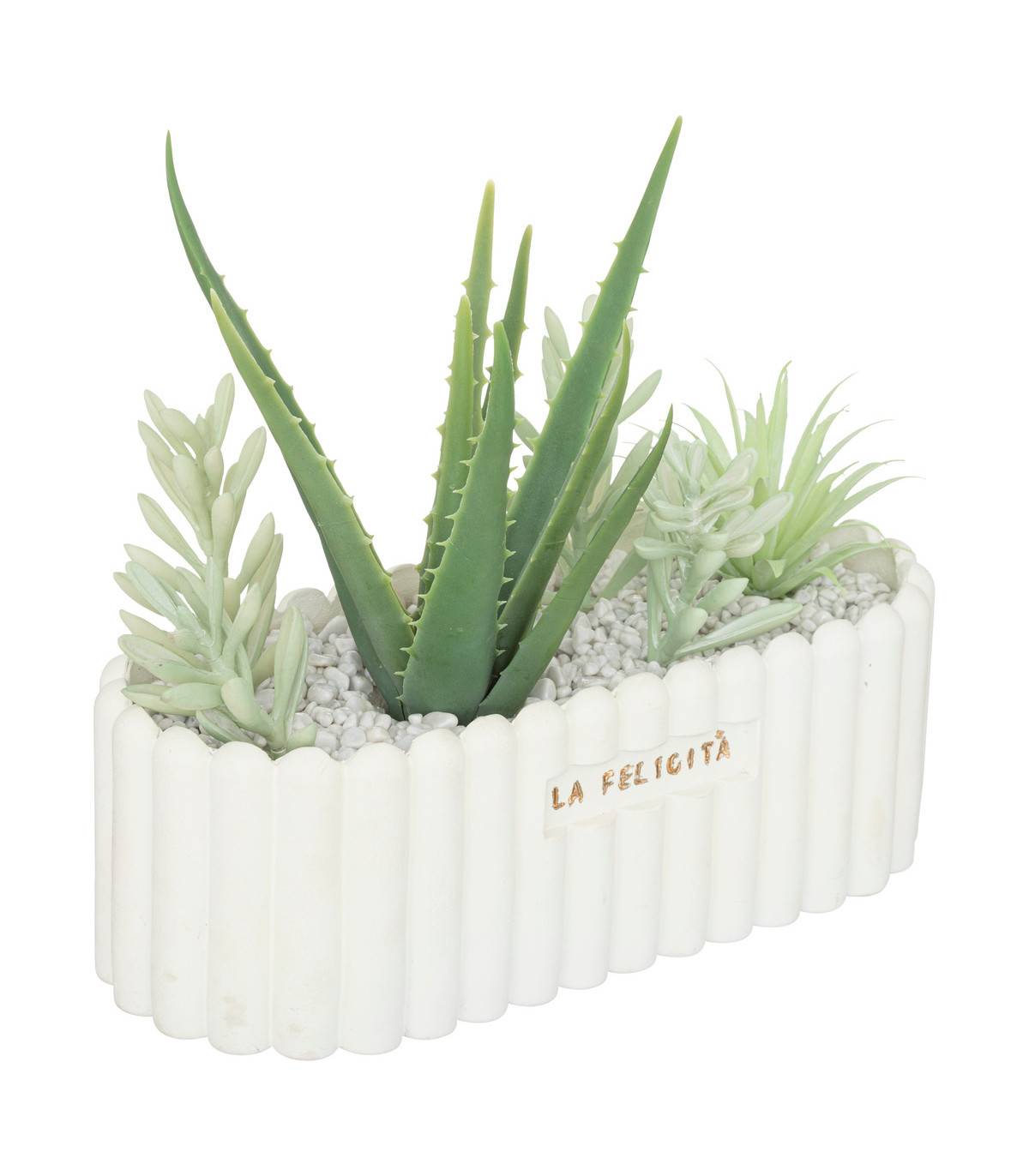 Plantes artificielles dans une Jardinière en céramique L 35 x H 15 cm - Imagen 1