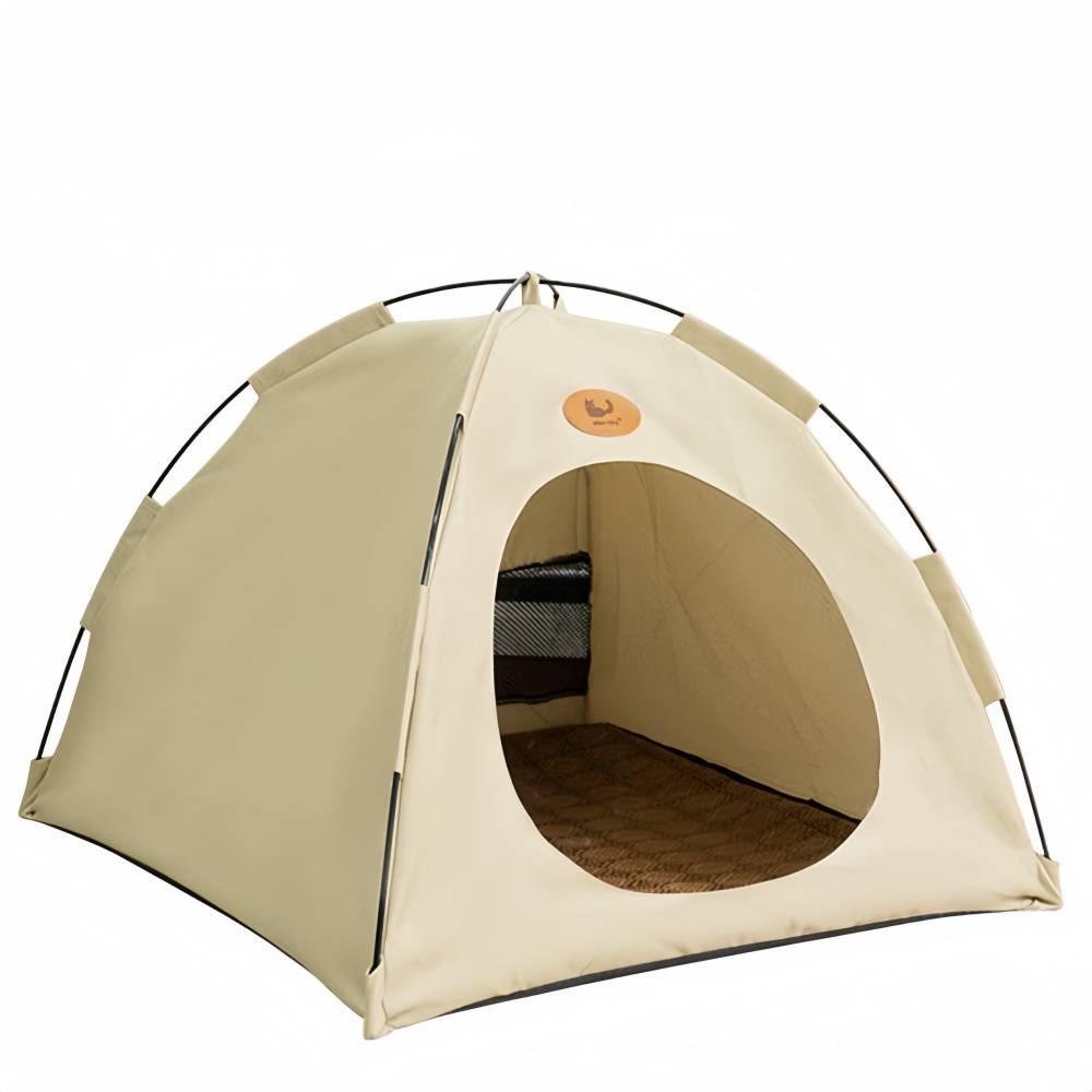 Niche pour chat-Tente rafraîchissante pour chat - Toile Oxford 600D + coussin - Fenêtres aérées - Intérieur/Extérieur - beige- Living123 - Imagen 1