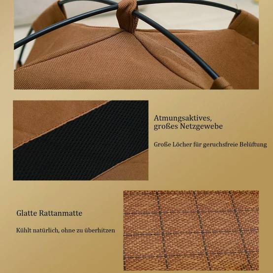 Niche pour chat-Tente rafraîchissante pour chat - Toile Oxford 600D + coussin - Fenêtres aérées - Intérieur/Extérieur - beige- Living123 - Imagen 3