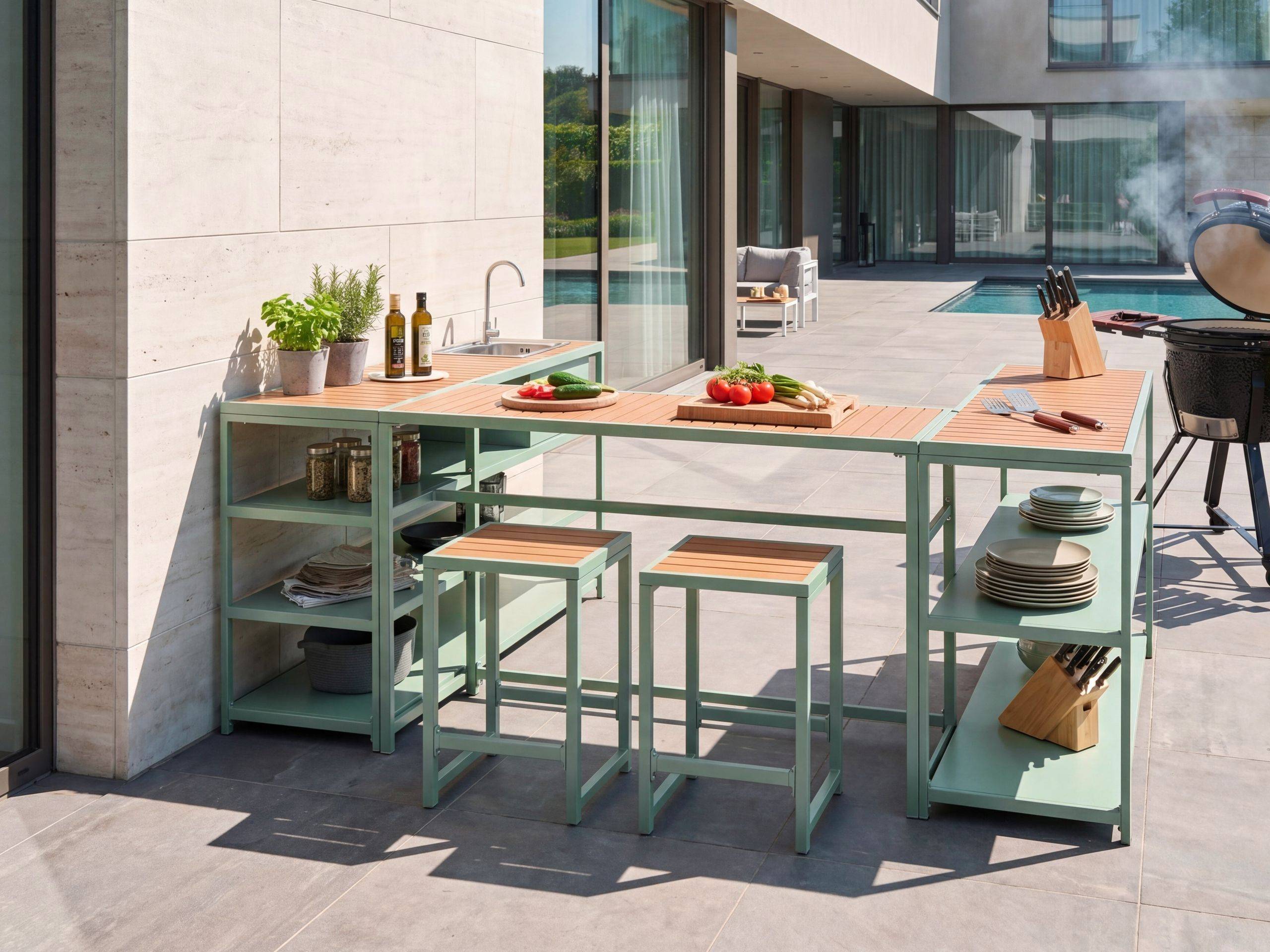 Beliani - Cuisine de jardin Acier Vert clair AVETRANA - 150x50x116- Beliani - Image 1