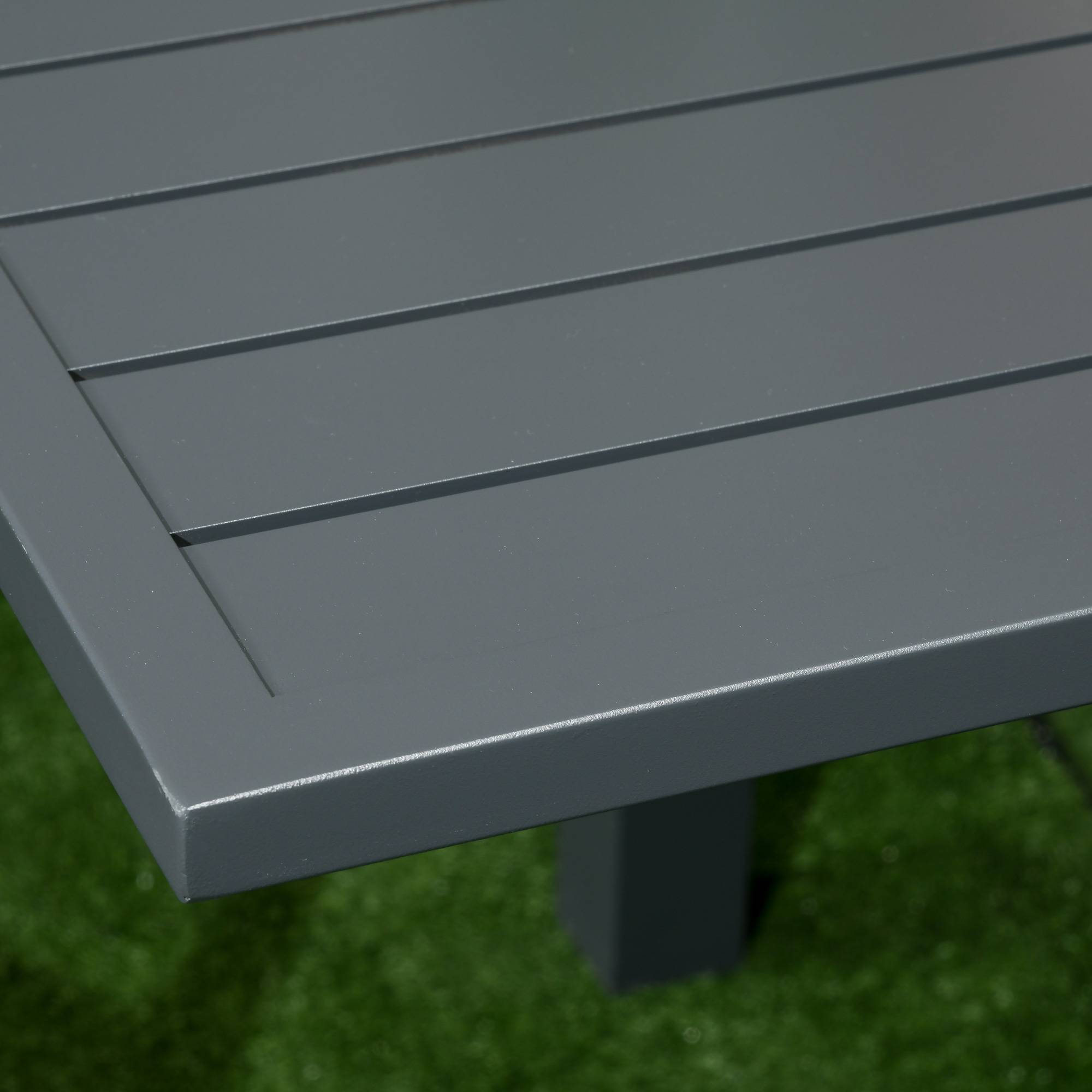 Salon de jardin en aluminium et textilène table extensible 90 à 180 cm 6 chaises empilables 4/6 personnes gris - Image 10