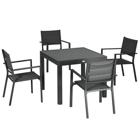 Salon de jardin en aluminium et textilène table extensible 90 à 180 cm 6 chaises empilables 4/6 personnes gris - Image 2