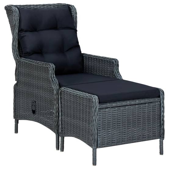Chaise de jardin inclinable - Fauteuil De Jardin tabouret résine tressée gris foncé - Image 2