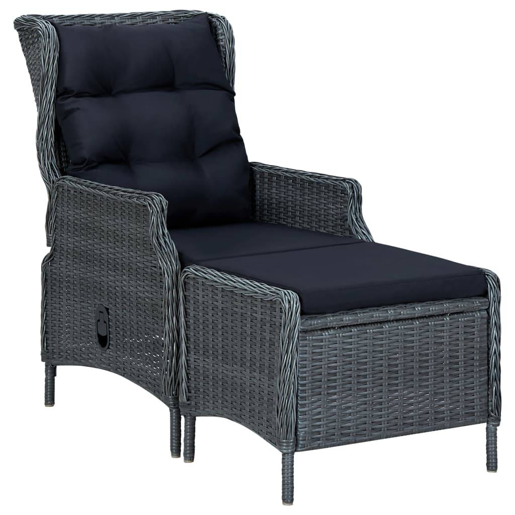 Chaise de jardin inclinable - Fauteuil De Jardin tabouret résine tressée gris foncé - Image 2