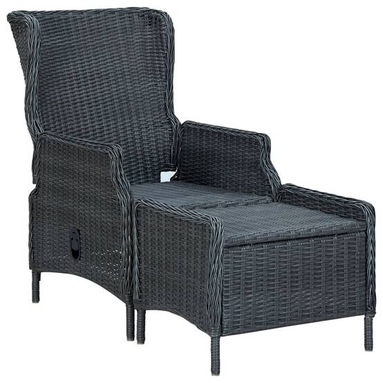 Chaise de jardin inclinable - Fauteuil De Jardin tabouret résine tressée gris foncé - Image 1