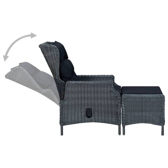 Chaise de jardin inclinable - Fauteuil De Jardin tabouret résine tressée gris foncé - Image 4