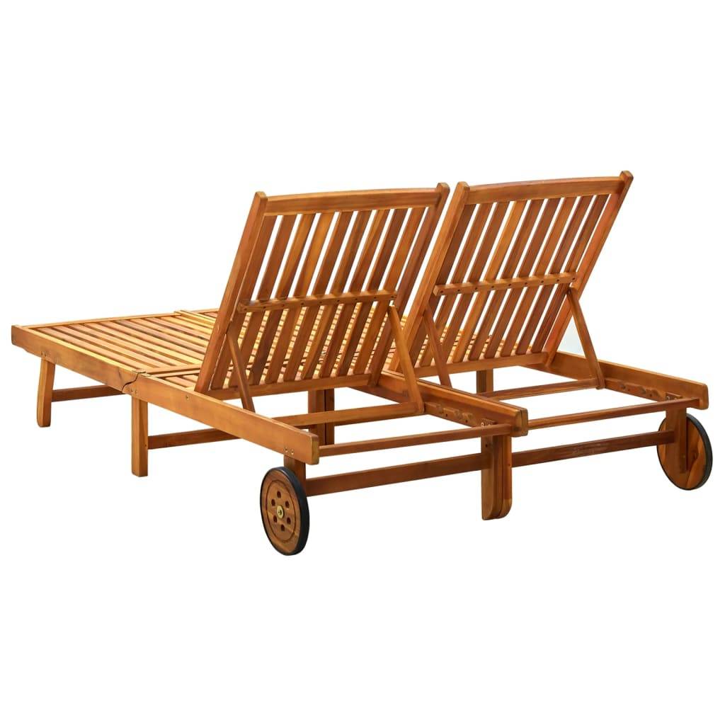 Helloshop26 - Transat chaise longue bain de soleil lit de jardin terrasse meuble d'extérieur 2 places bois d'acacia massif - Imagen 3