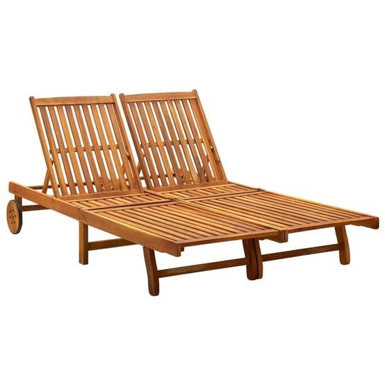 Helloshop26 - Transat chaise longue bain de soleil lit de jardin terrasse meuble d'extérieur 2 places bois d'acacia massif - Imagen 1