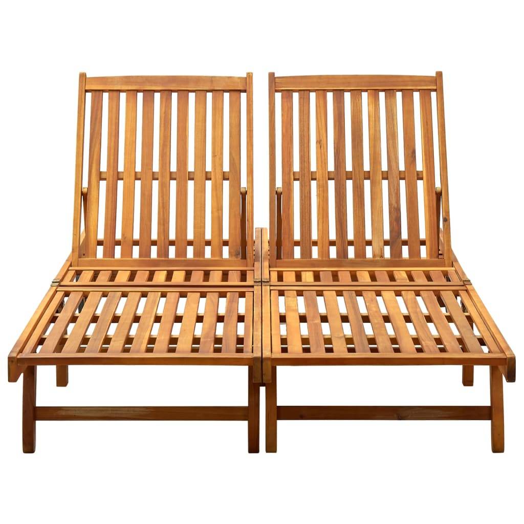 Helloshop26 - Transat chaise longue bain de soleil lit de jardin terrasse meuble d'extérieur 2 places bois d'acacia massif - Imagen 2