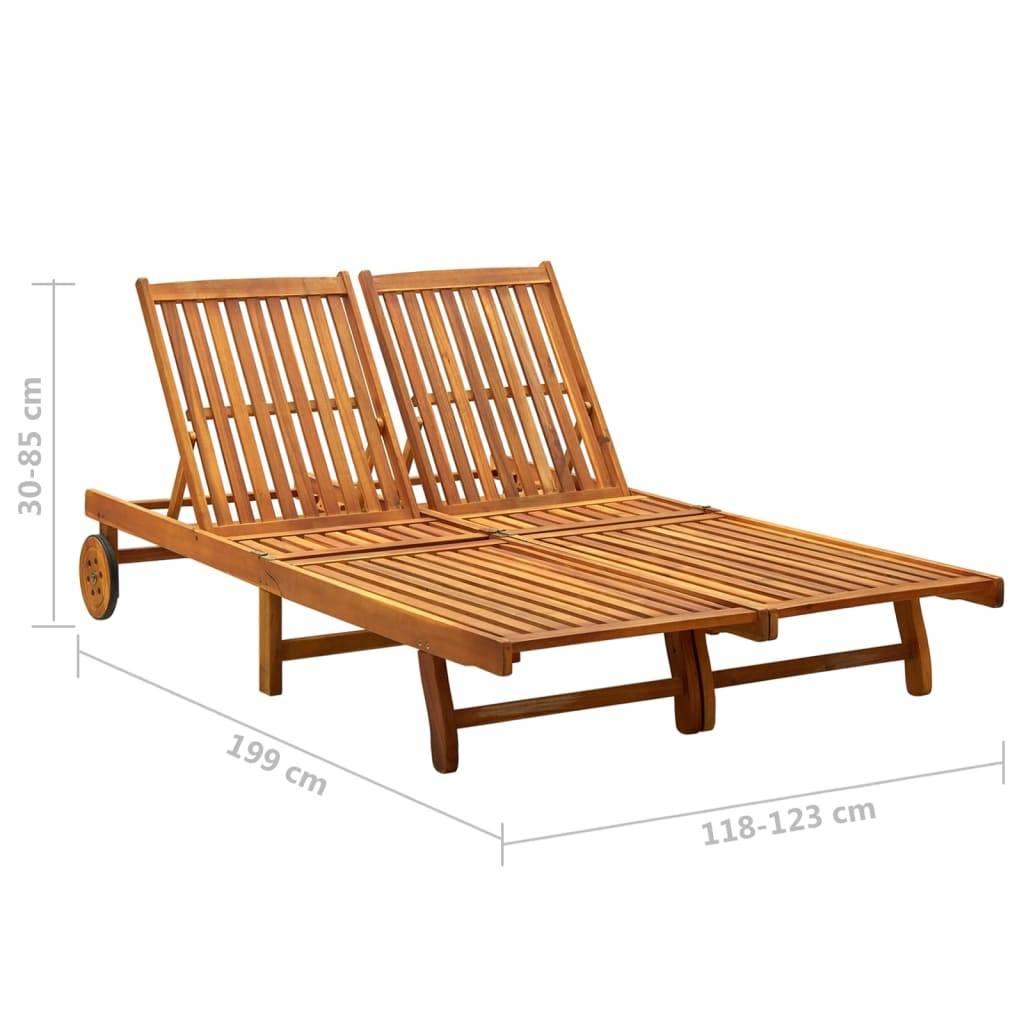 Helloshop26 - Transat chaise longue bain de soleil lit de jardin terrasse meuble d'extérieur 2 places bois d'acacia massif - Imagen 7