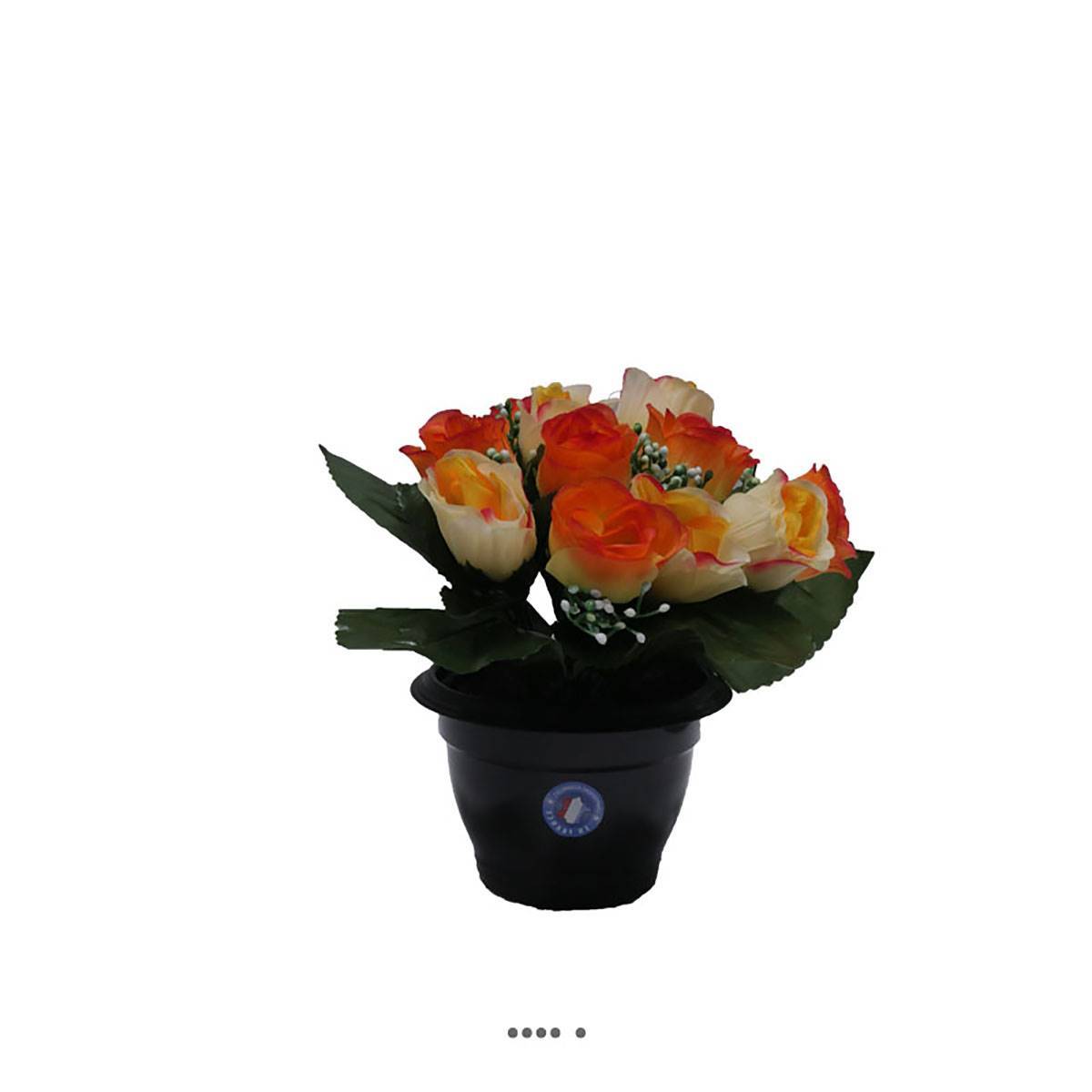 Artificielles - Composition de fleurs artificielles pour cimetière pot roses H 25 cm D 20 cm Jaune - couleur: Jaune 630 - Imagen 1