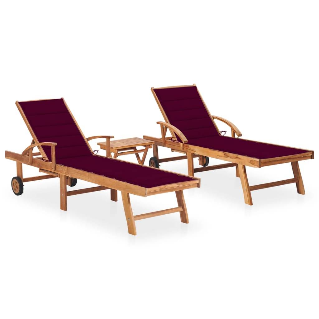 Helloshop26 - Lot de 2 transats chaise longue bain de soleil lit de jardin terrasse meuble d'extérieur avec table et coussin bois de teck solide - Imagen 1