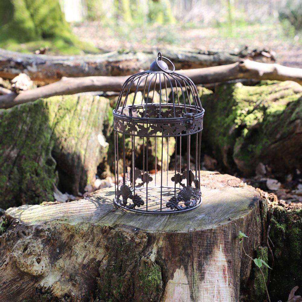 Cage à oiseaux décorative ancienne métal gris Ø.20x32cm Chemin de campagne - Imagen 4