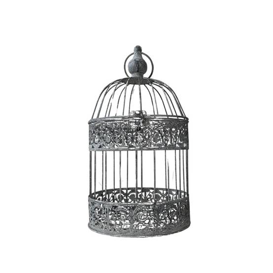 Cage à oiseaux décorative ancienne métal gris Ø.20x32cm Chemin de campagne - Imagen 1