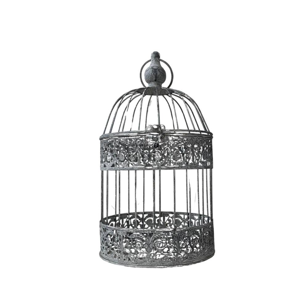 Cage à oiseaux décorative ancienne métal gris Ø.20x32cm Chemin de campagne - Imagen 1