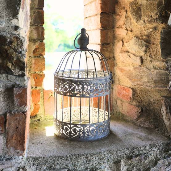 Cage à oiseaux décorative ancienne métal gris Ø.20x32cm Chemin de campagne - Imagen 2