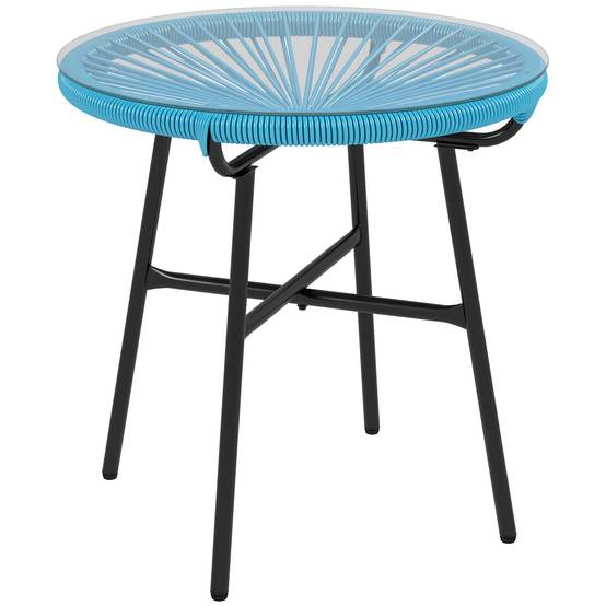 Sans Marque - Table basse ronde de jardin en résine aspect rotin métal et plateau verre trempé Ø 50 x 50H cm - Image 1