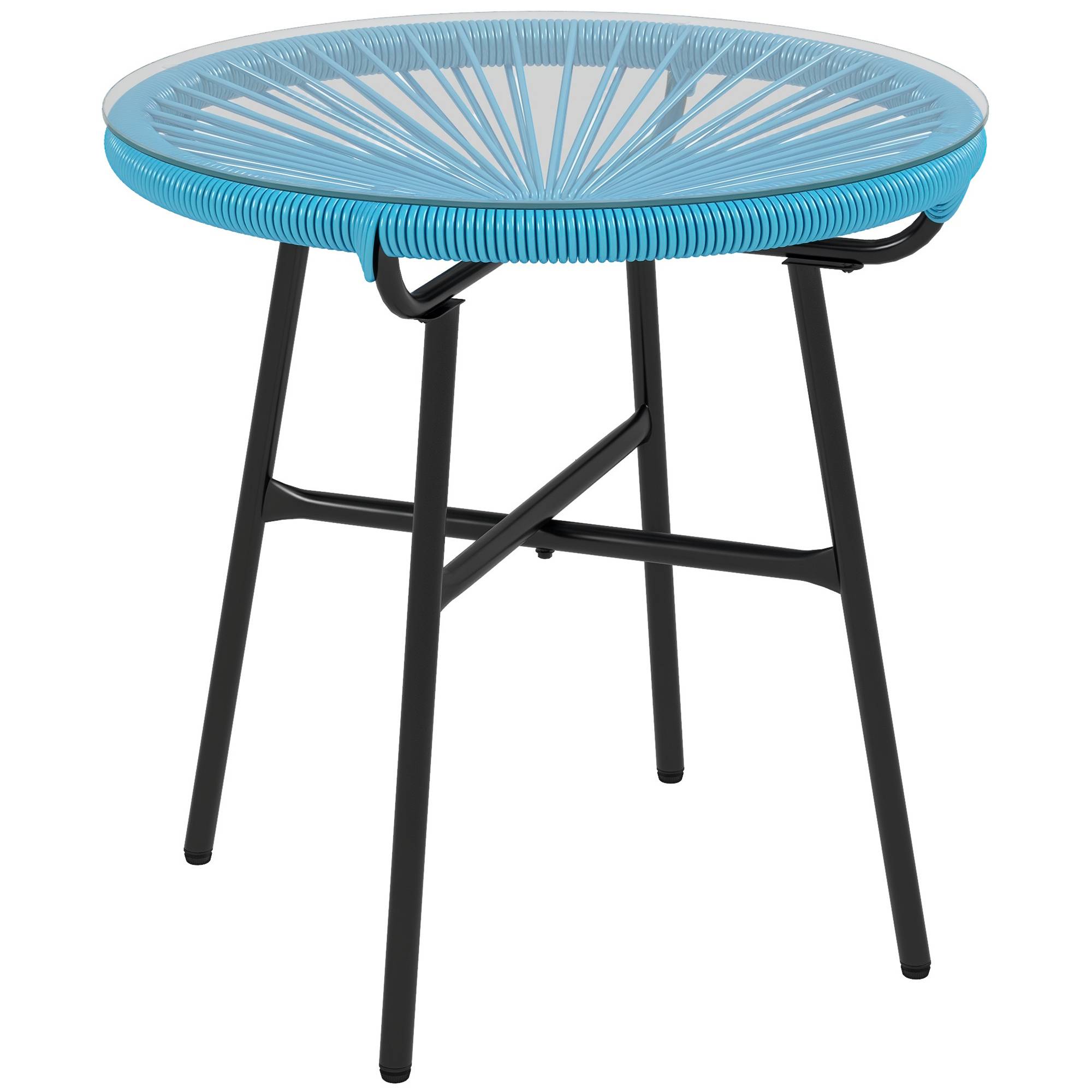 Sans Marque - Table basse ronde de jardin en résine aspect rotin métal et plateau verre trempé Ø 50 x 50H cm - Image 1